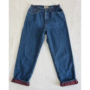 VTG LL Bean Women Size 12 Reg Original Fit Relaxed Flannel Plaid Lined Jeans 90s